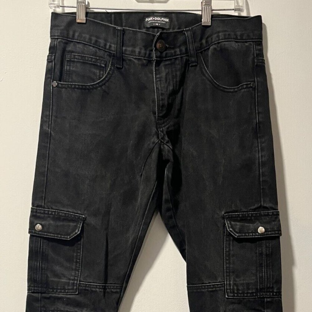Pink + Dolphin Jeans Fade Black Color Size 28 Mens Zip Pockets Adult Clean